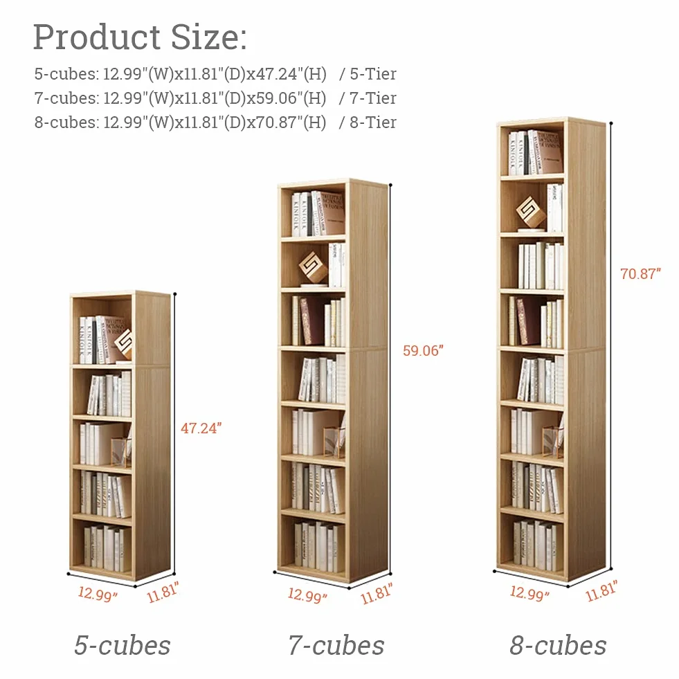 IOTXY Small Narrow Corner Bookcase - 71" Tall Gap Storage Cabinet, Oak | Modern Minimalist Style, MDF Material, Adjustable Shelves, 8 Cubes Open Bookshelf, Floor Tower Rack, Space-Saving Organizer