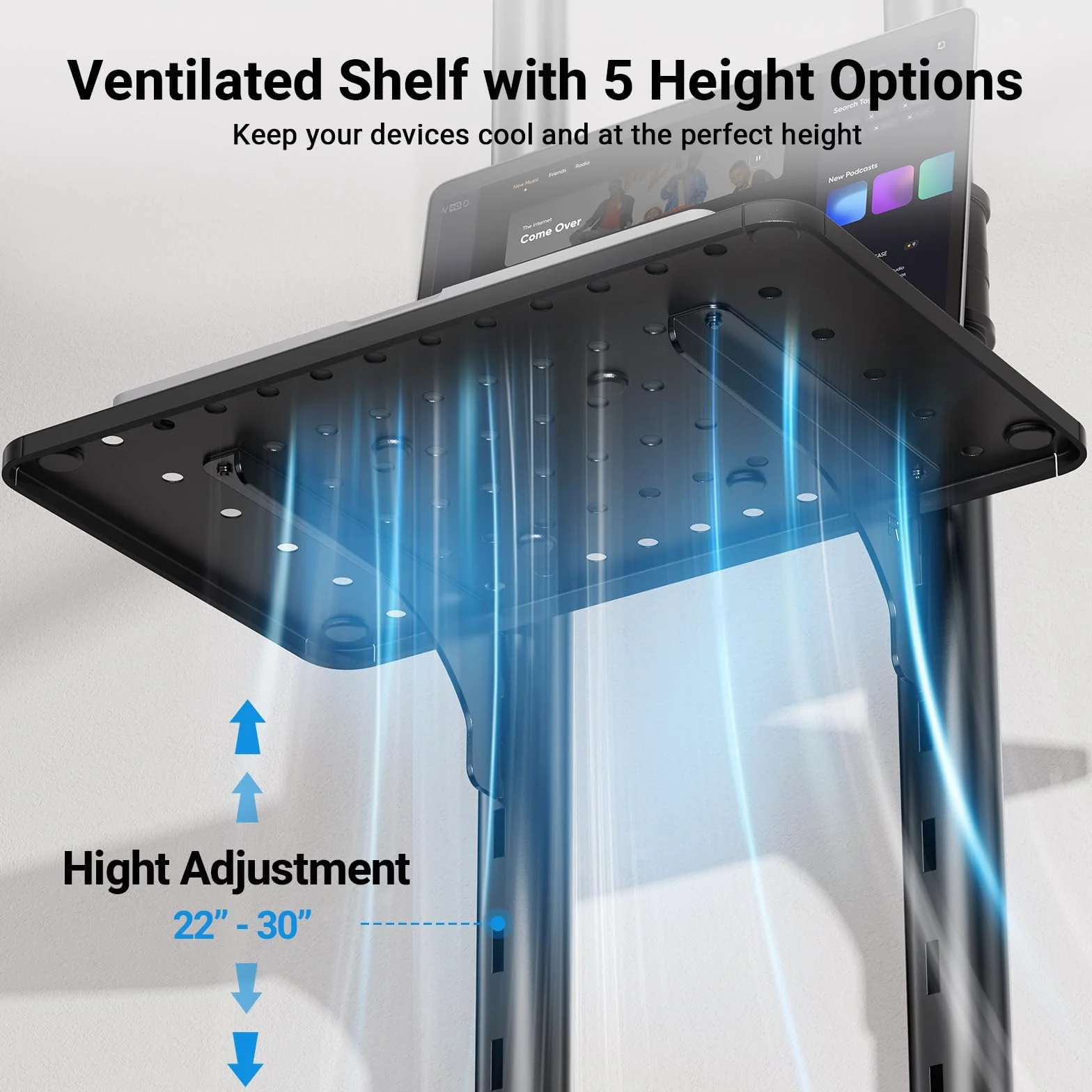 PERLESMITH Rolling TV Stand on Wheels for 32-83 Inch Screens up to 110lbs, Mobile TV Cart Height Adjustable Portable Outdoor TV Stand Tilt Rolling TV Cart with Shelf Max VESA 600x400mm PSTVMC03