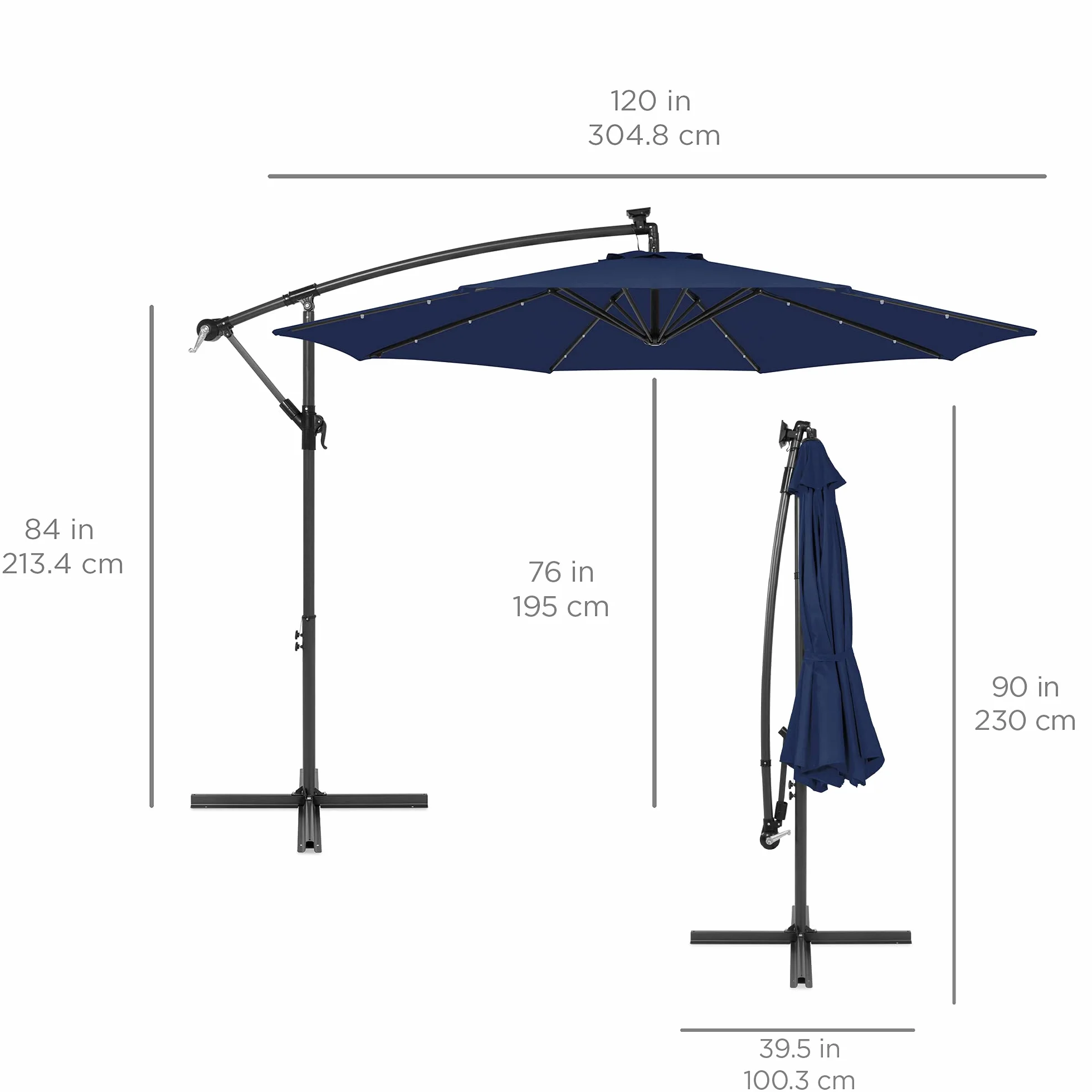 Best Choice Products 10ft Solar LED Offset Cantilever Hanging Market Patio Umbrella, 8 Sturdy Ribs, Easy Adjustment - Navy Blue