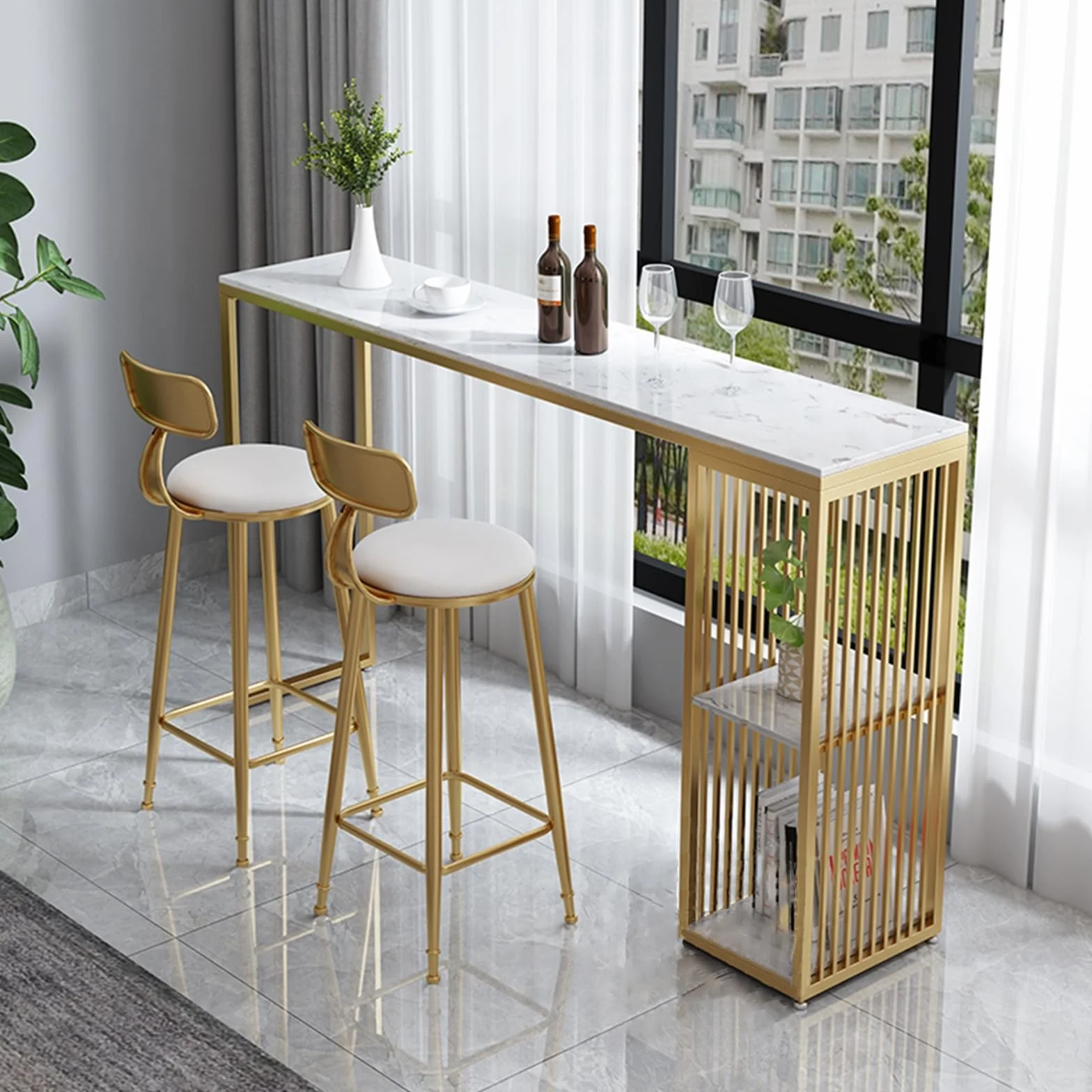 Facile da Assemblare Tavolo da bar moderno Tavolo Alto Con 2 livelli di spazio di archiviazione Adatto Cucina di casa soggiorno balcone seminterrato sbarra(Nessuno sgabello)