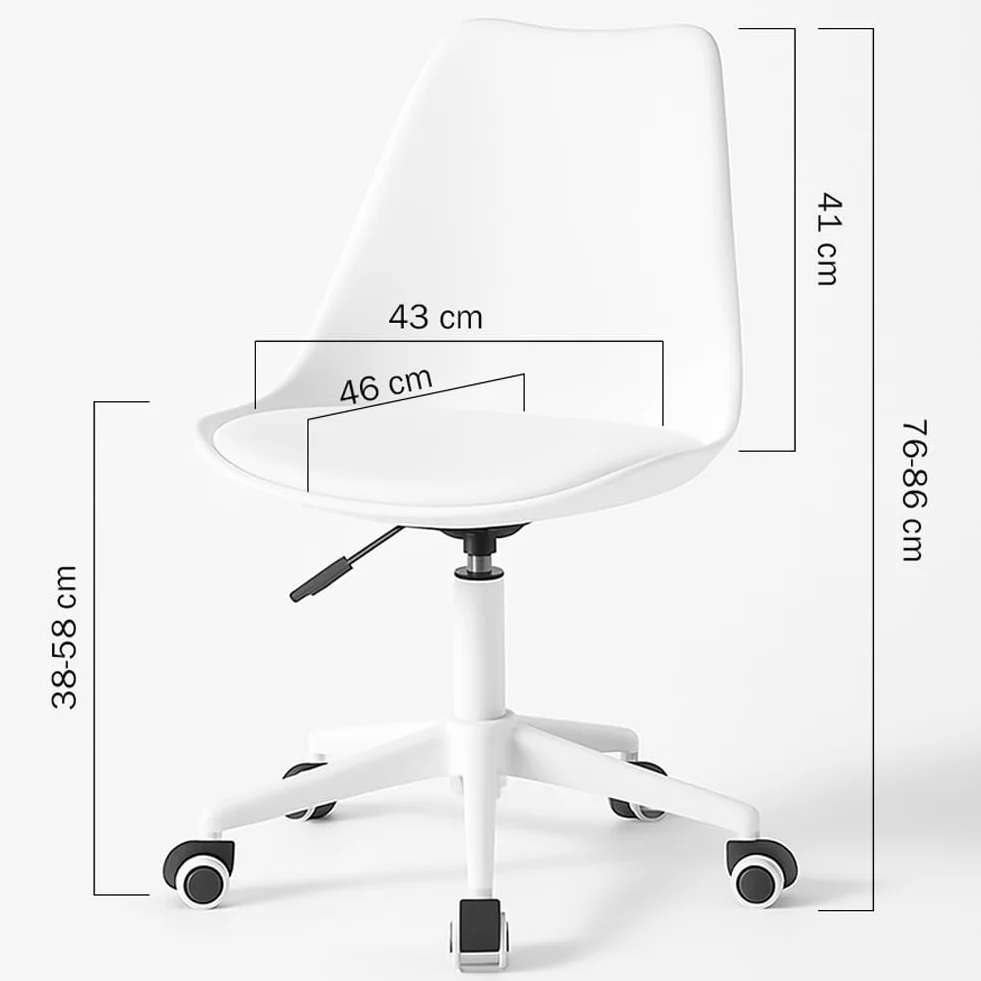 BAKAJI Modern Design Ergonomic Office Chair with Adjustable Height and High Density Padded Cushion, Swivel Seat with Swivel Wheels, Ideal for Home, Study (White)