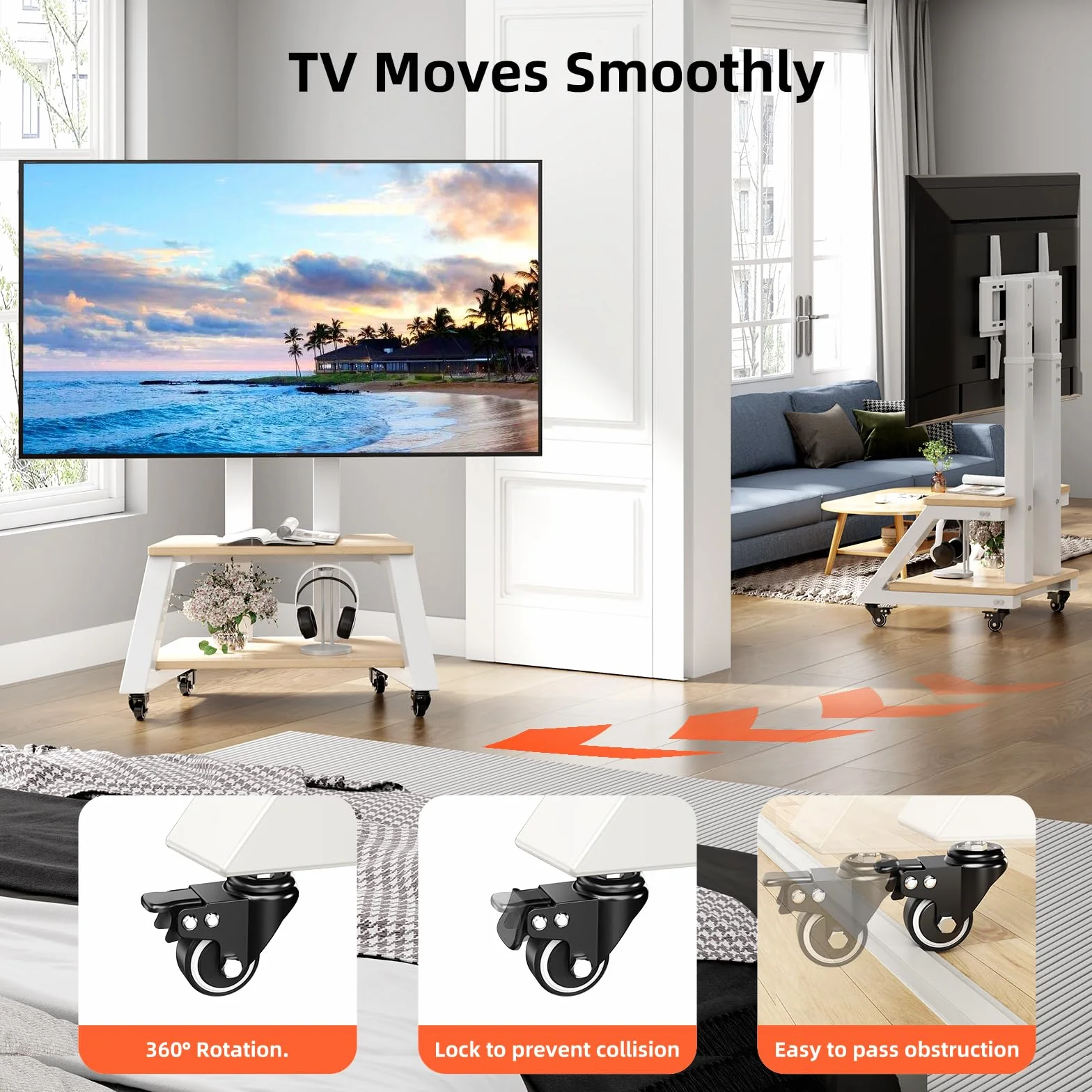 Mobile TV Stand Rolling TV Cart with Wheels for Most 32-86 Inch TV | TV Stand with Double Wooden Shelf, Height Adjustable Heavy-Duty Holds up to 180lbs,Max VESA 600 * 450mm