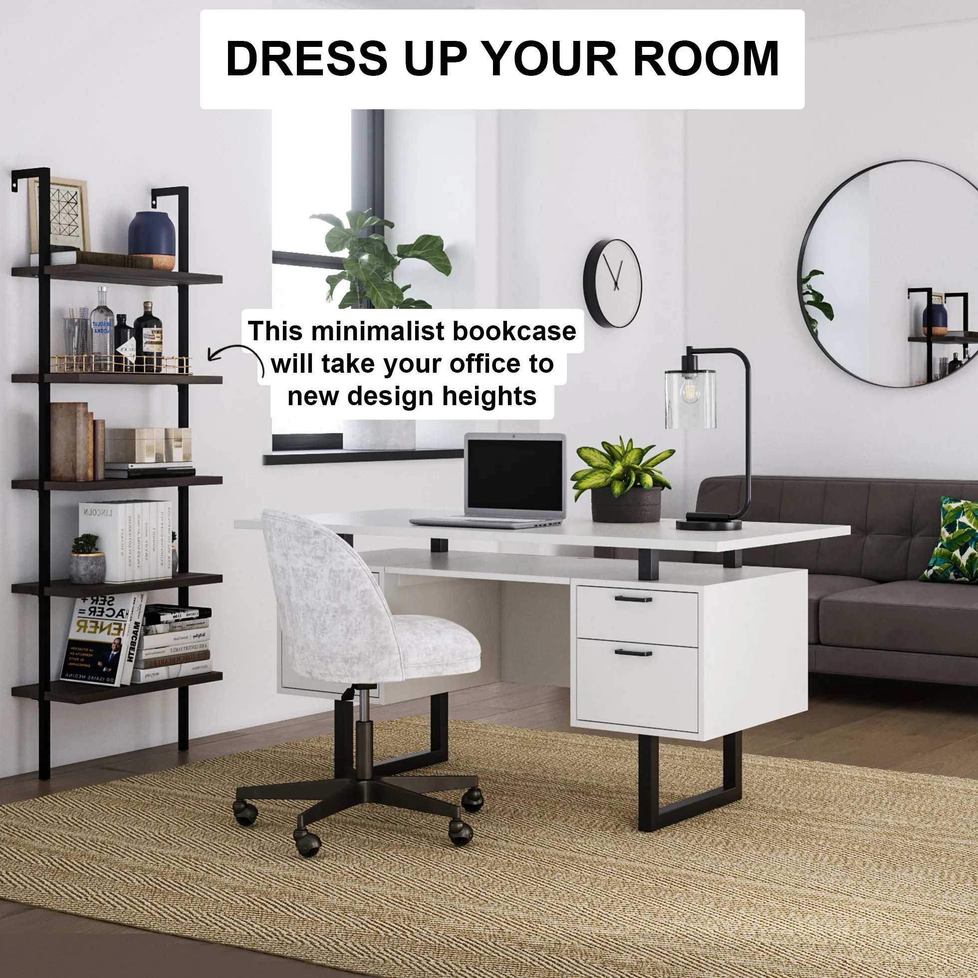 Nathan James Theo 5-Shelf Wood Modern Bookcase, Open Wall Mount Ladder Bookshelf with Industrial Metal Frame, Dark Brown Nutmeg/Black