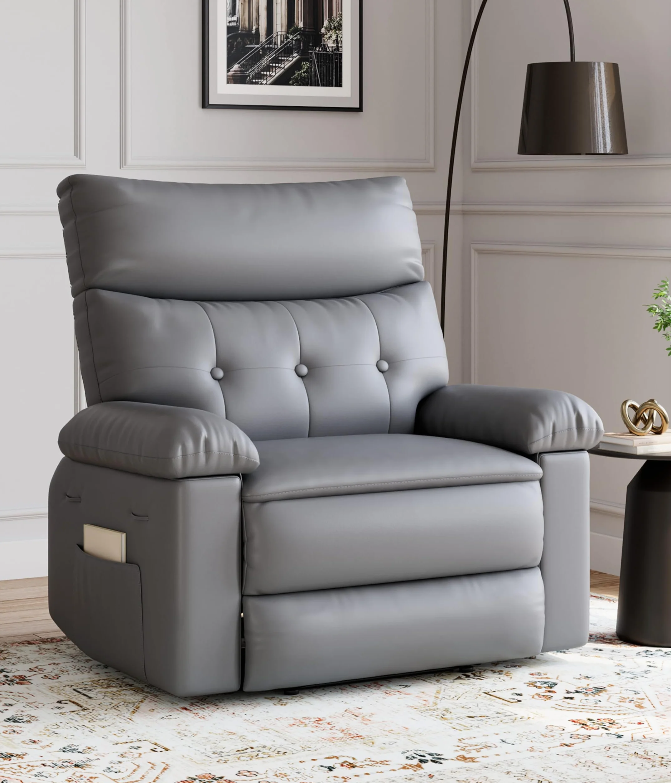 GarveeHome Oversized Recliner Chair - Faux PU Leather Manual Recliner for Adults, Lazy Chair with 1.5X Sponge Comfort Arm and Back for Living Room, Bedroom
