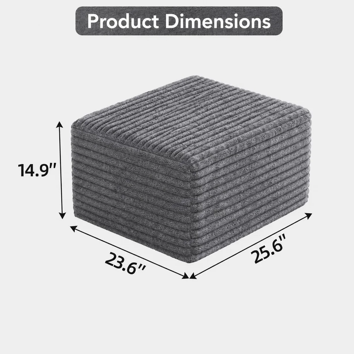 25.6" Corduroy Ottoman for Living Room,Plush Upholstered Ottoman for Couch,Memory Foam Compressed Sofa in A Box No Assembly Require,Dark Grey
