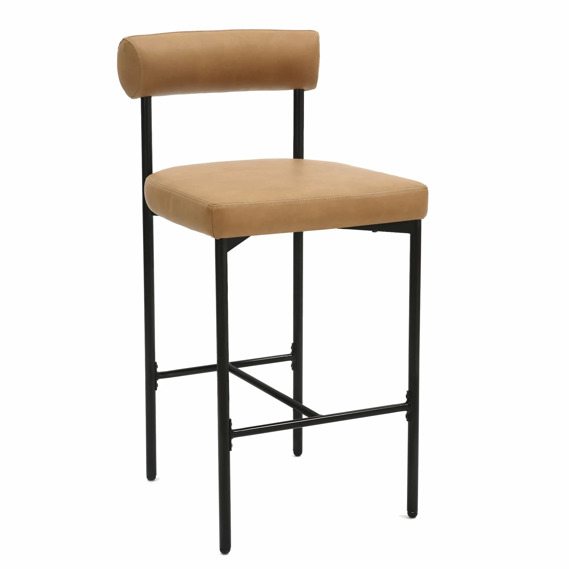 Nathan James Dahlia Counter Height Chair, Modern Barstool with Back, Mid-Century Metal Legs and Leather Padded Cushion for Kitchen, Island and Bars, Brown/Black