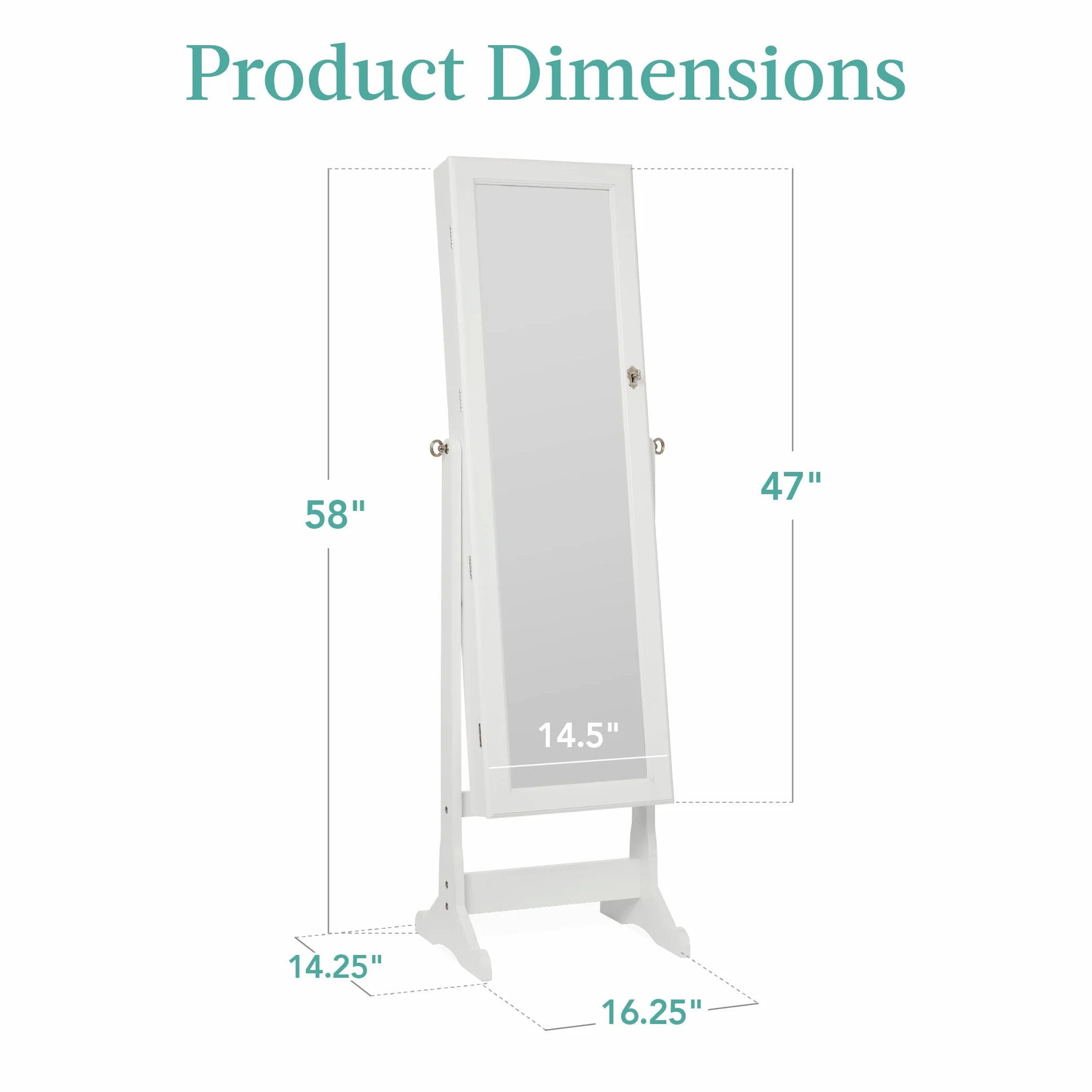 Best Choice Products Freestanding Jewelry Armoire Cabinet, Full Length Standing Mirror, Lockable Makeup Storage Organizer, w/Velvet Lining, 3 Angles, Lock, Accessory Pouch, 5 Shelves - White