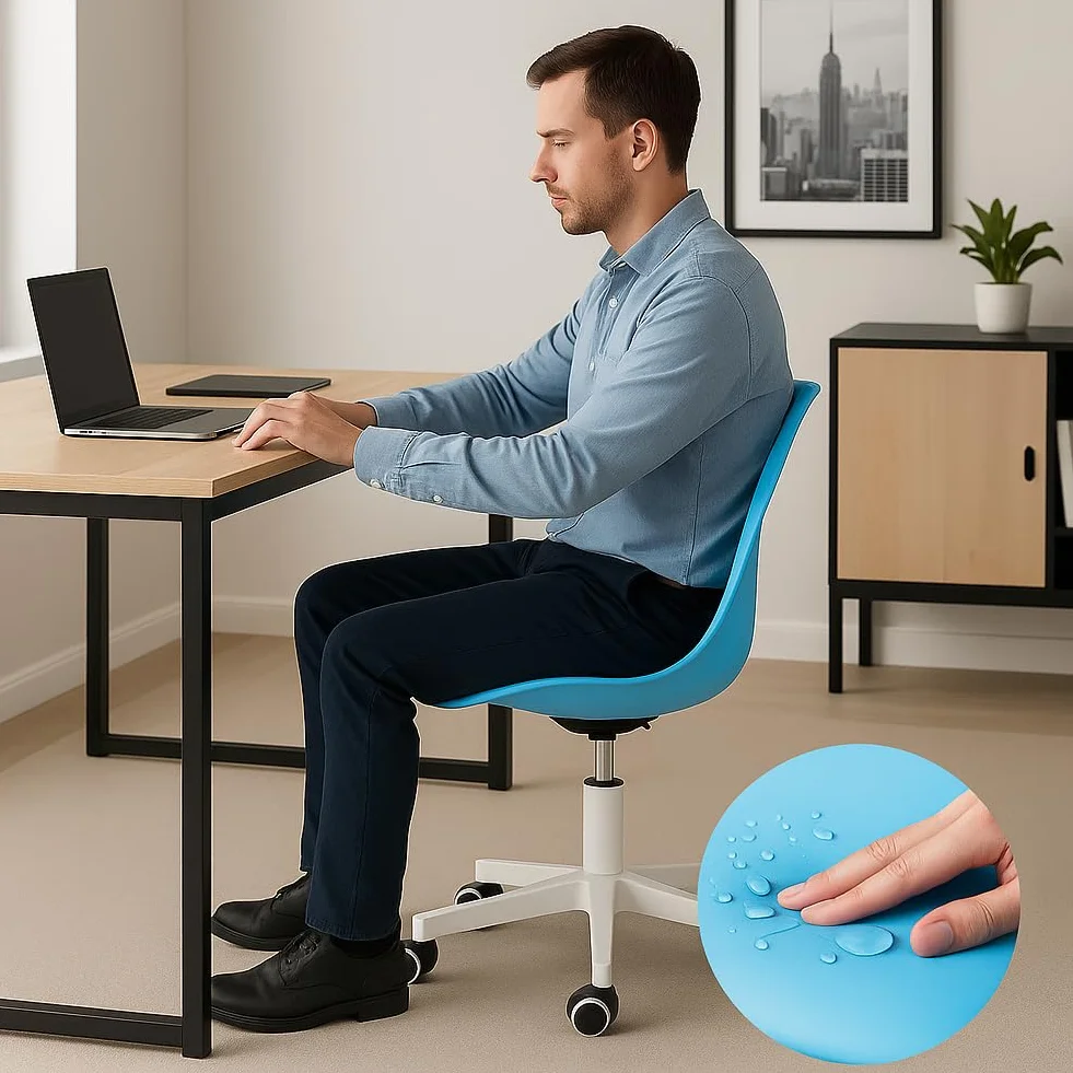 BAKAJI Ergonomic Modern Design Office Chair with Adjustable Height and High Density Padded Cushion, Swivel Seat with Castors, Ideal for Home, Study (Blue)
