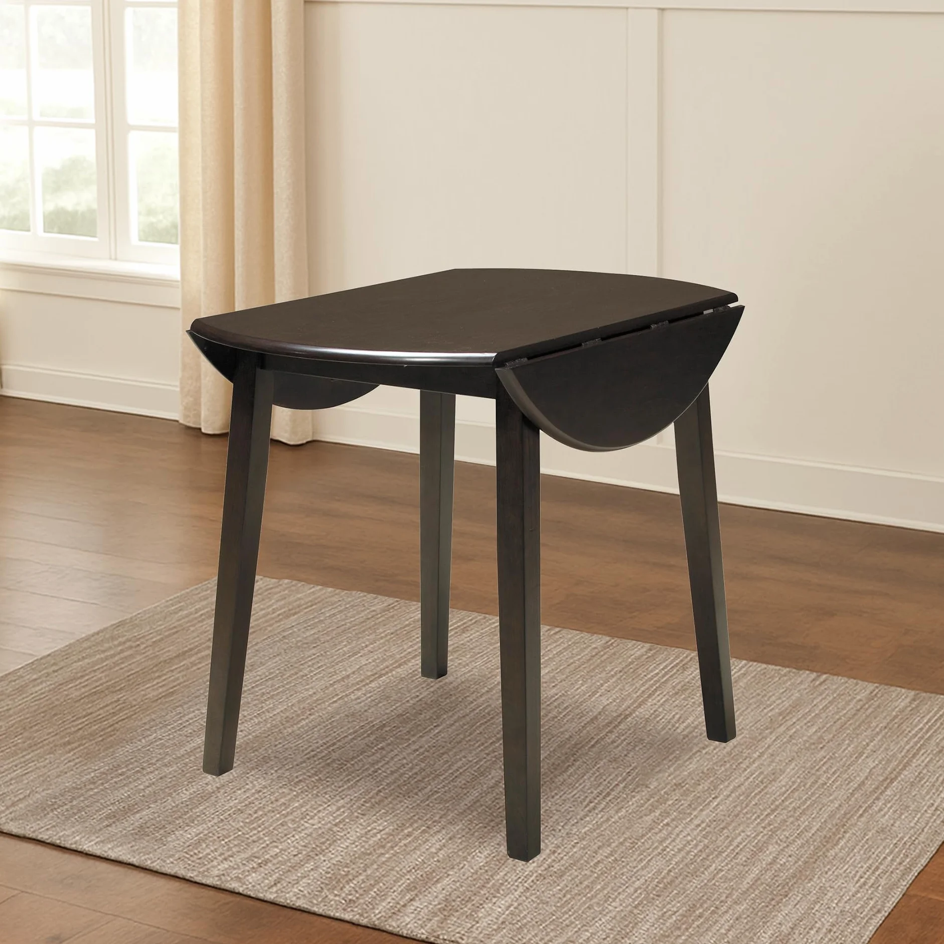 Signature Design by Ashley Small Round Drop Leaf Dining Table, Brown | Dual-hinged 36-inch extendable top for compact spaces, Made of veneers, wood and engineered wood, Hammis Series