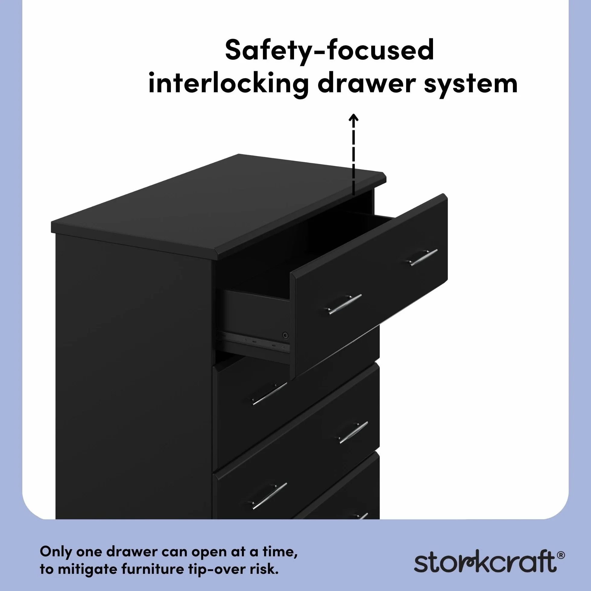 Storkcraft Brookside 4 Drawer Dresser, Black | GREENGUARD Gold Certified, Nursery Dresser for Kids Bedroom, Chest of Drawers