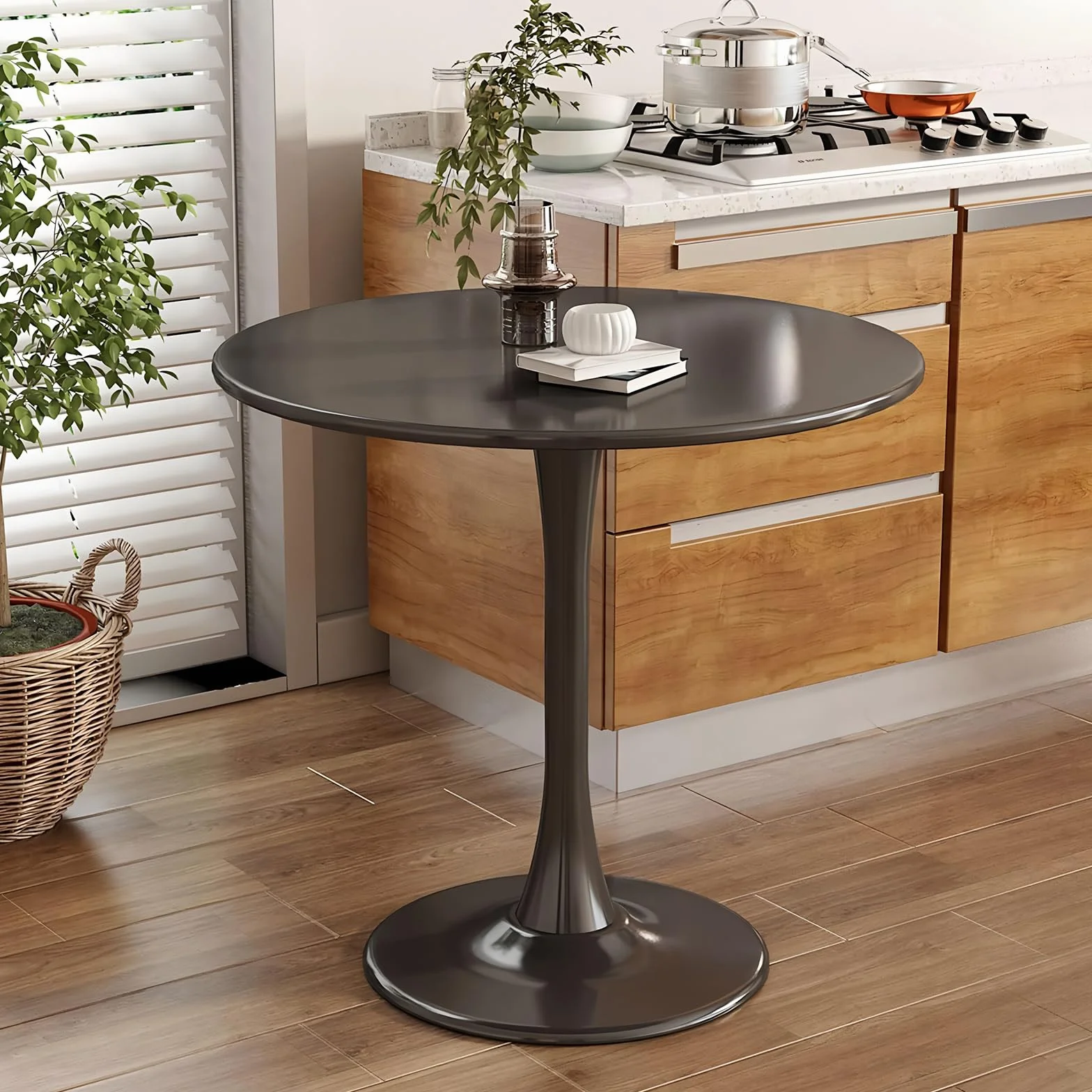 24 inch Small Round Dining Table for 2-4 People, Mid Century Modern Wood Tulip Table for Kitchen, Living Room, Restaurant, Office, Cafe, Black