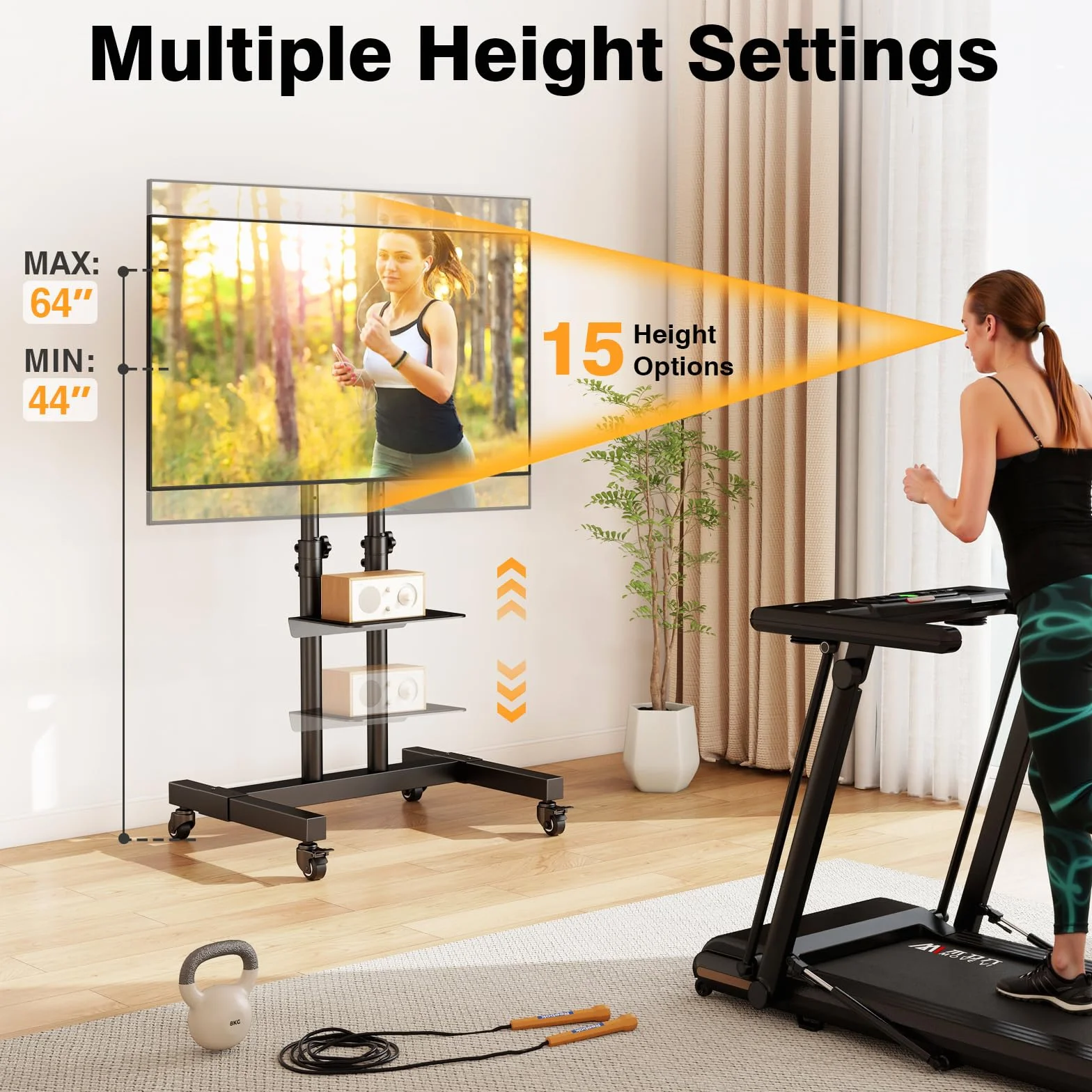 TAVR Mobile TV Stand Rolling TV Cart Floor Stand with Mount for 32-83 Inch | Height Adjustable TV Stand on Lockable Wheels Loading 110 lbs