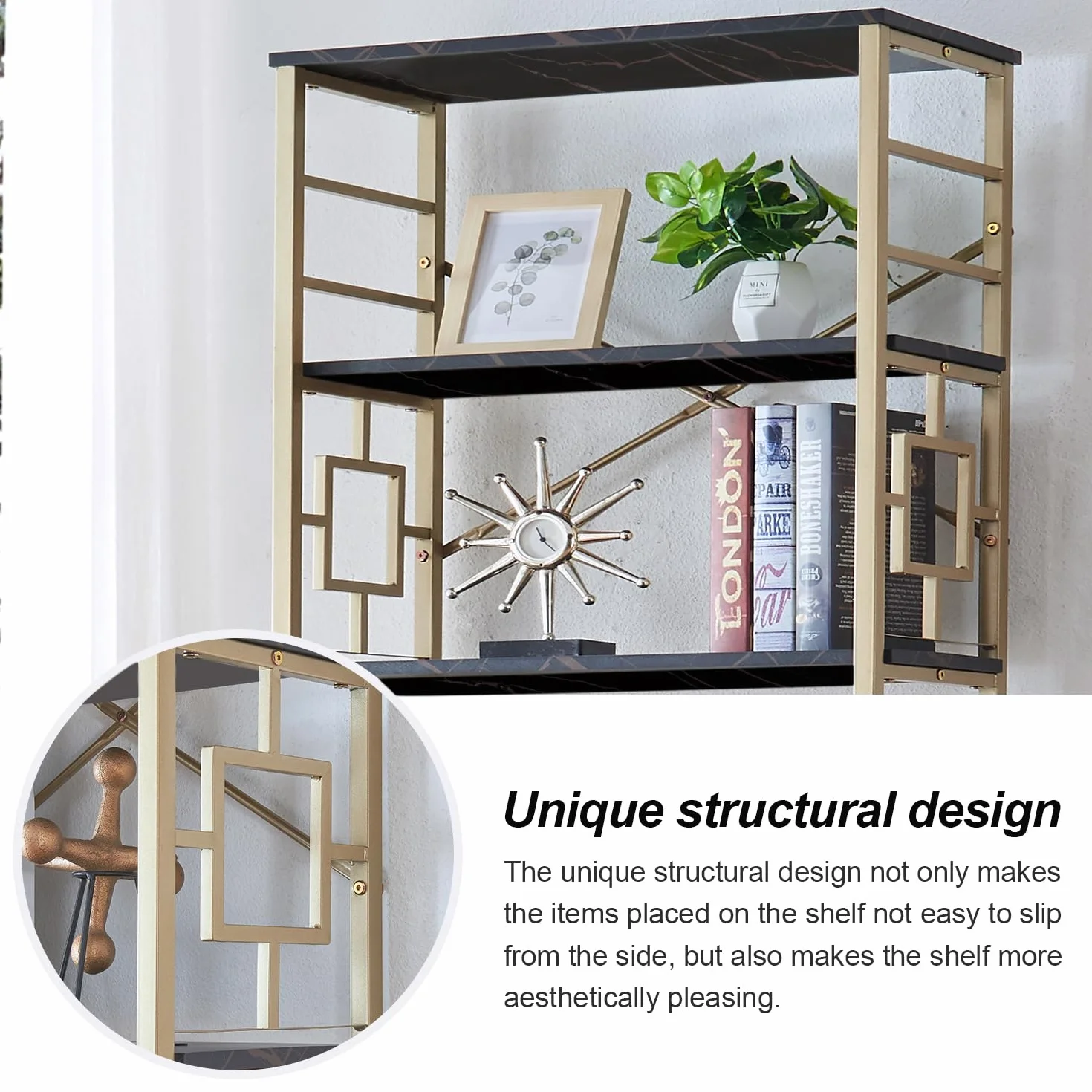 HOMISSUE Bookcase,7-Tier Tall Bookshelf Metal Bookcase and Bookshelves, Free Standing Storage Modern Bookshelf for Home Office Living Room and Bedroom, Black & Gold