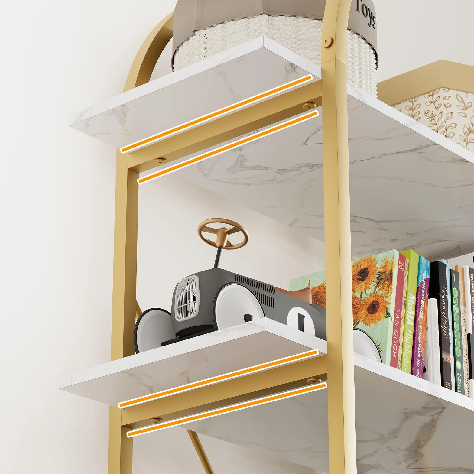 Arbuxzuy 6 Tier Bookshelf, 83" Tall Arched Bookcase, Tall Book Shelf with Metal Frame, Modern Display Standing Shelf for Living Room, Home Office, Bedroom, Gold
