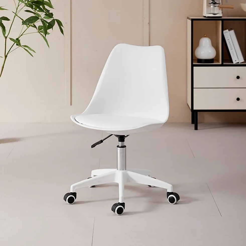 BAKAJI Modern Design Ergonomic Office Chair with Adjustable Height and High Density Padded Cushion, Swivel Seat with Swivel Wheels, Ideal for Home, Study (White)