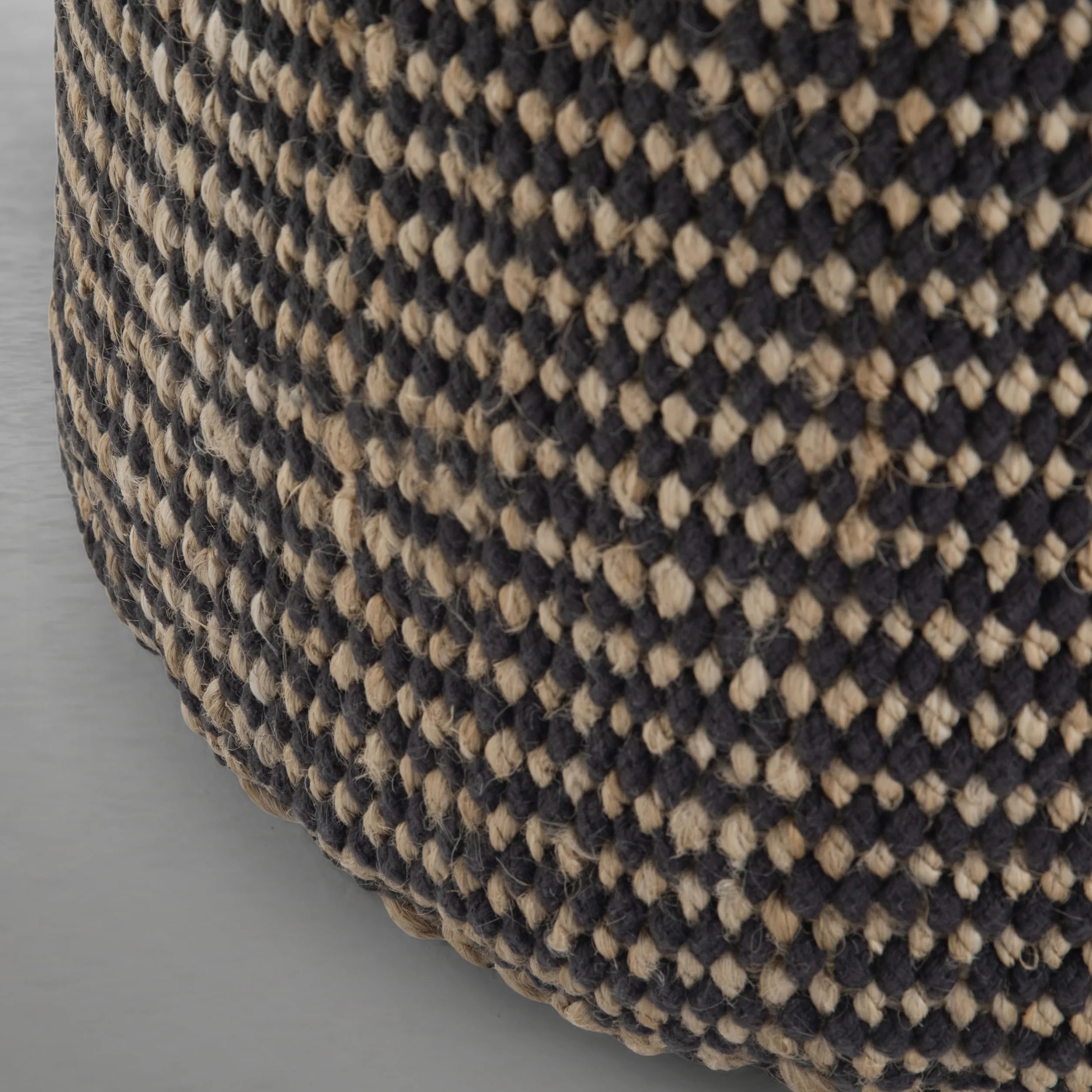 SIMPLIHOME Larissa Round Pouf - 18 inch Wide Hand Braided Jute Ottoman in Sandy Natural/Ebony, Boho Footstool or Extra Seating for Living Room or Kids Room with Polystyrene Bead Filling, Assembled